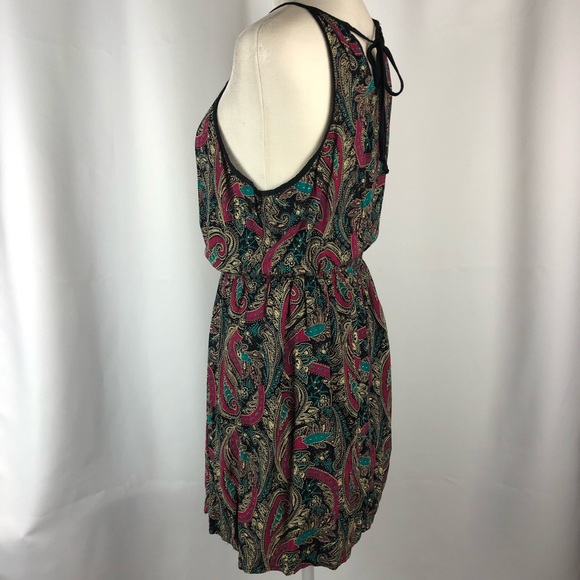 ✅ SOLD! Forever 21 Pink & Teal Paisley Print High Neck Dress - Size Medium - Picture 7 of 10